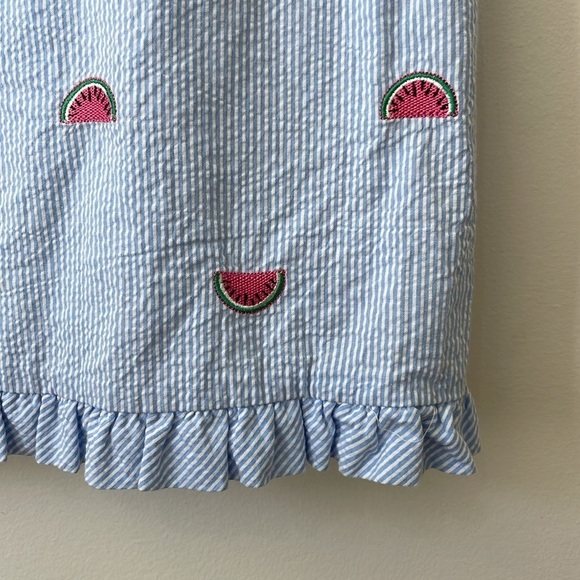 Talbots Seersucker Embroidered Watermelon Shift Dress Ruffle Picnic Size 10 - Picture 4 of 9